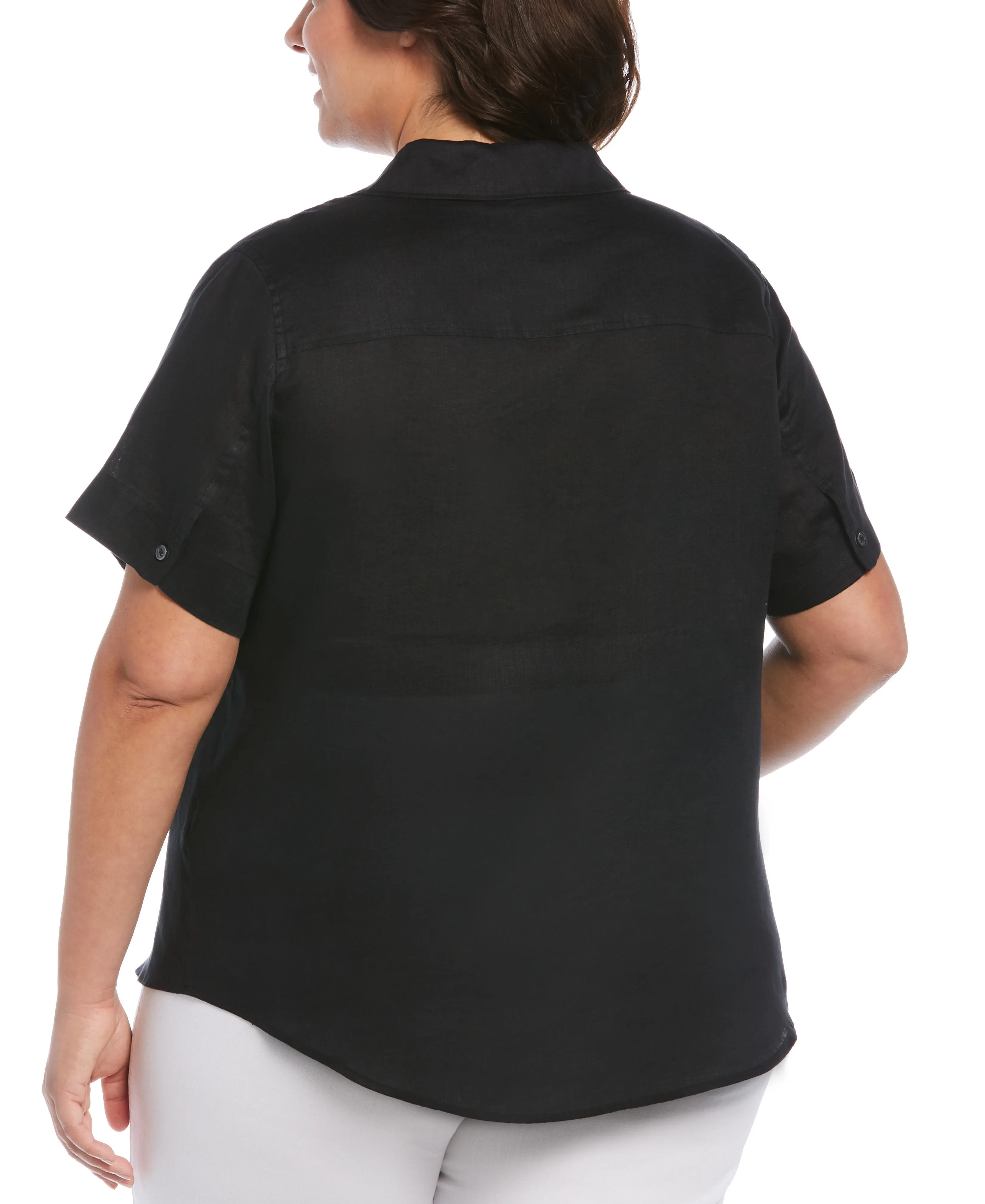 Plus Size Split Neck Linen Top