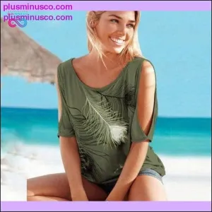 Plus Size T-Shirt 2019 Summer Off Shoulder Tops Feather