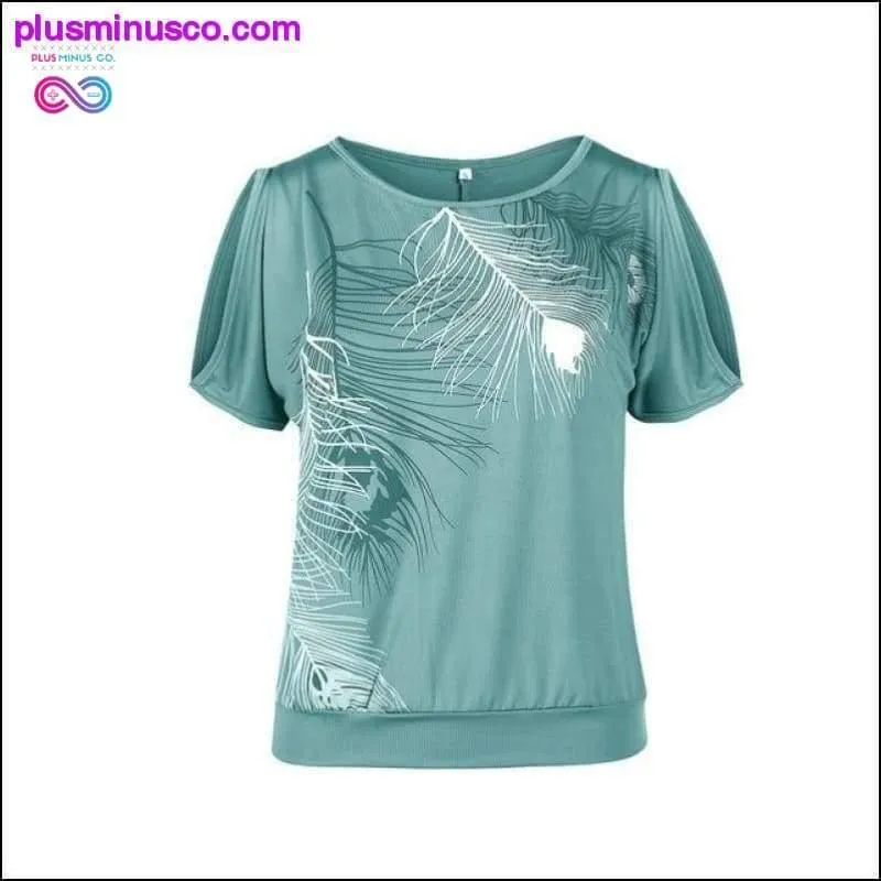 Plus Size T-Shirt 2019 Summer Off Shoulder Tops Feather
