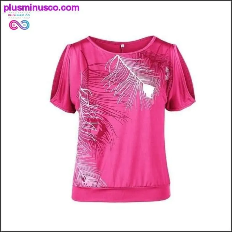 Plus Size T-Shirt 2019 Summer Off Shoulder Tops Feather