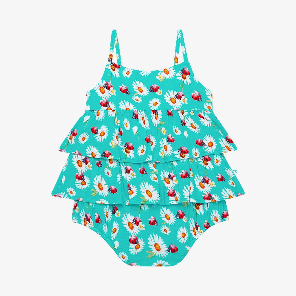 Posh Peanut Ladybug Basic Ruffled Spaghetti Romper