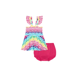 Posh Peanut- Rainbow Butterfly Smocked Flutter Sleeve Babydoll & Bloomer set