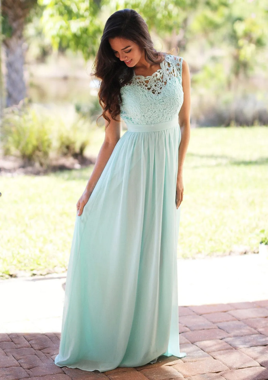 Princess Sleeveless Chiffon Lace Wedding Party Dress Bridesmaid Dress