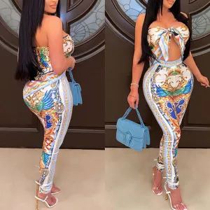 Print Off Shoulder Tube Top & Pants Set