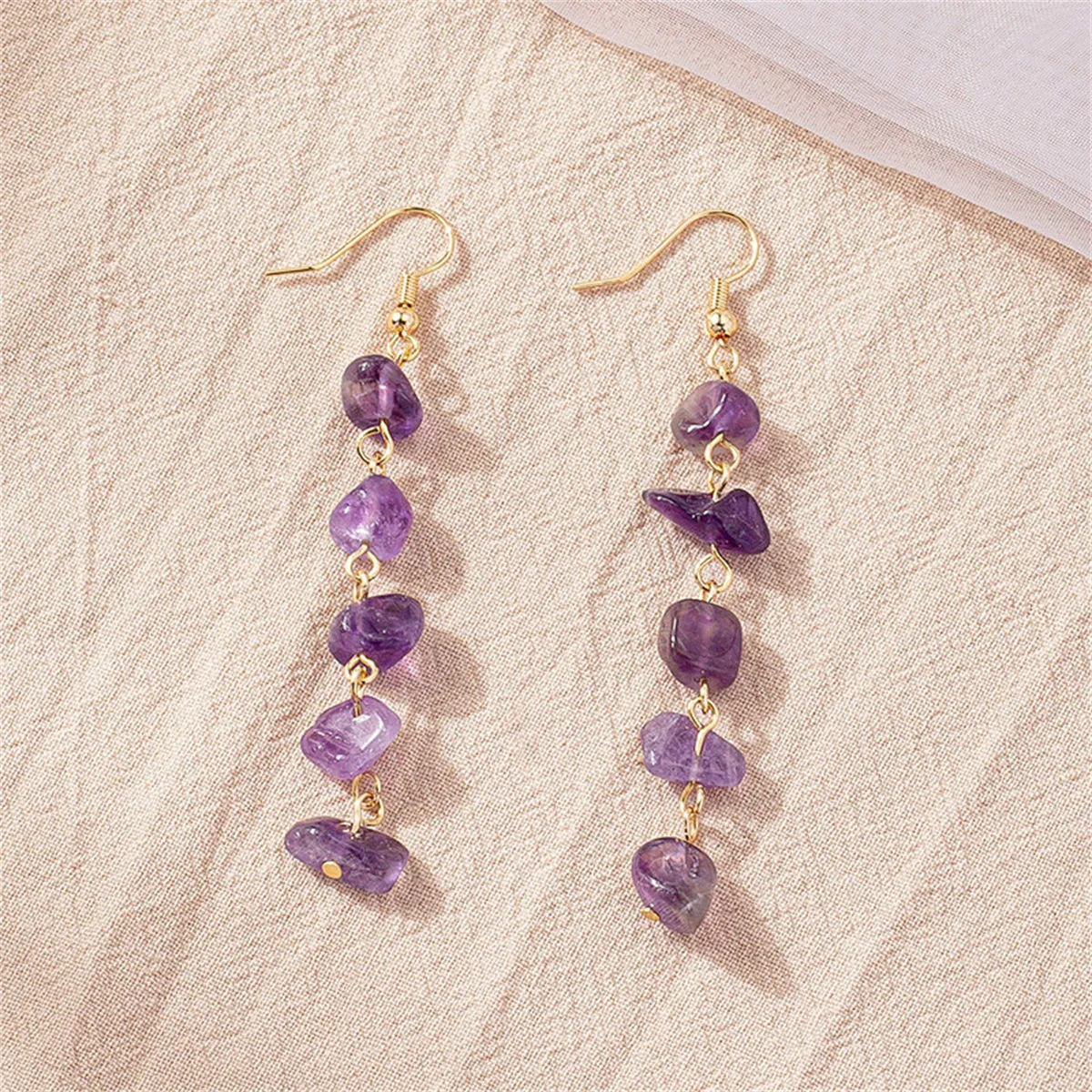Purple Resin & 18K Gold-Plated Linear Drop Earrings