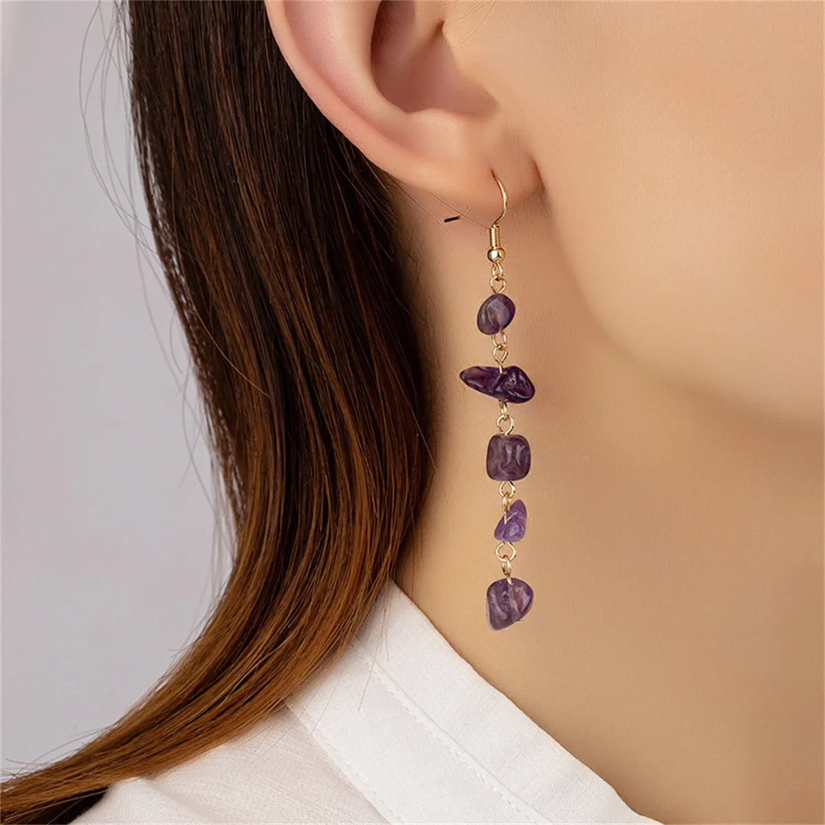 Purple Resin & 18K Gold-Plated Linear Drop Earrings