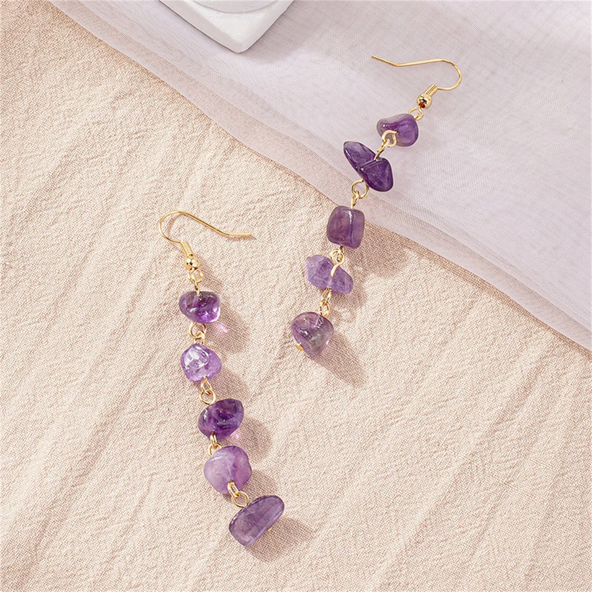 Purple Resin & 18K Gold-Plated Linear Drop Earrings
