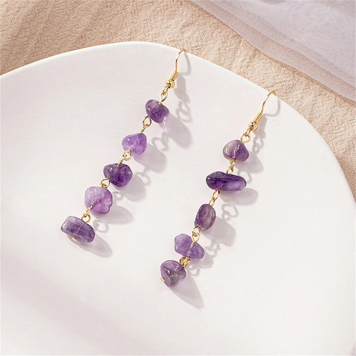 Purple Resin & 18K Gold-Plated Linear Drop Earrings