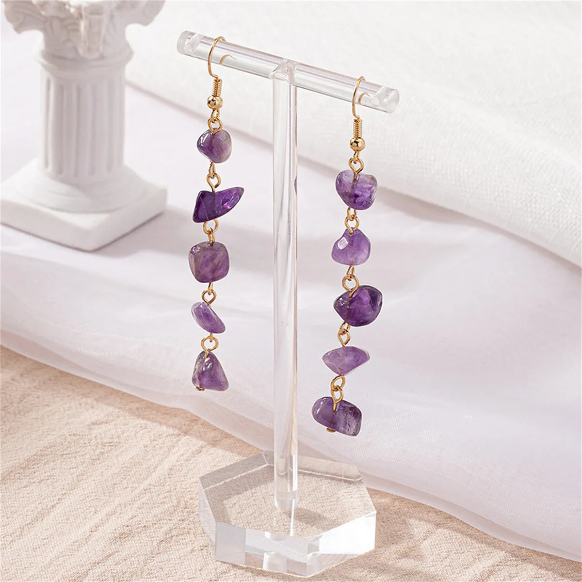 Purple Resin & 18K Gold-Plated Linear Drop Earrings