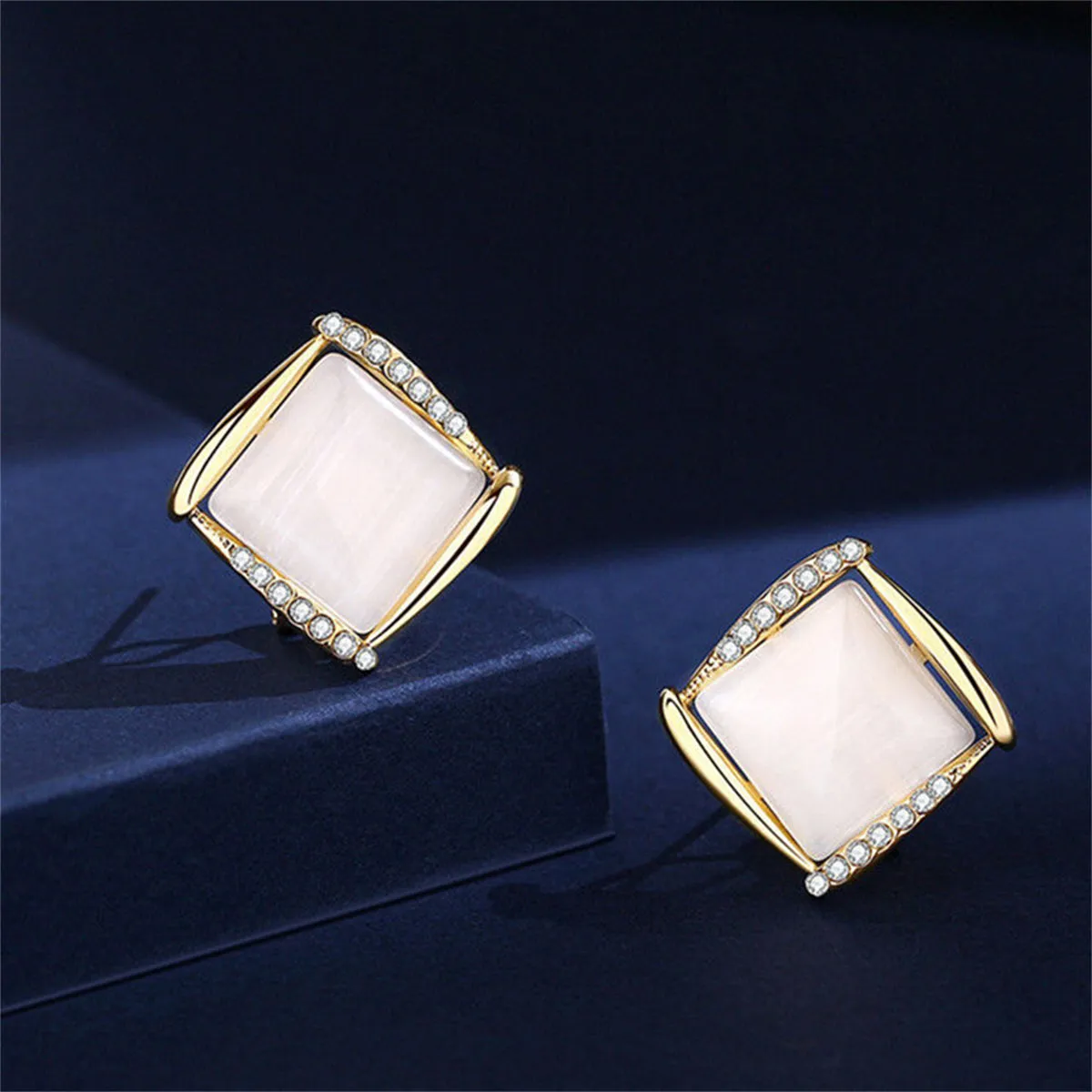 Quartz & Cubic Zirconia Square Stud Earrings