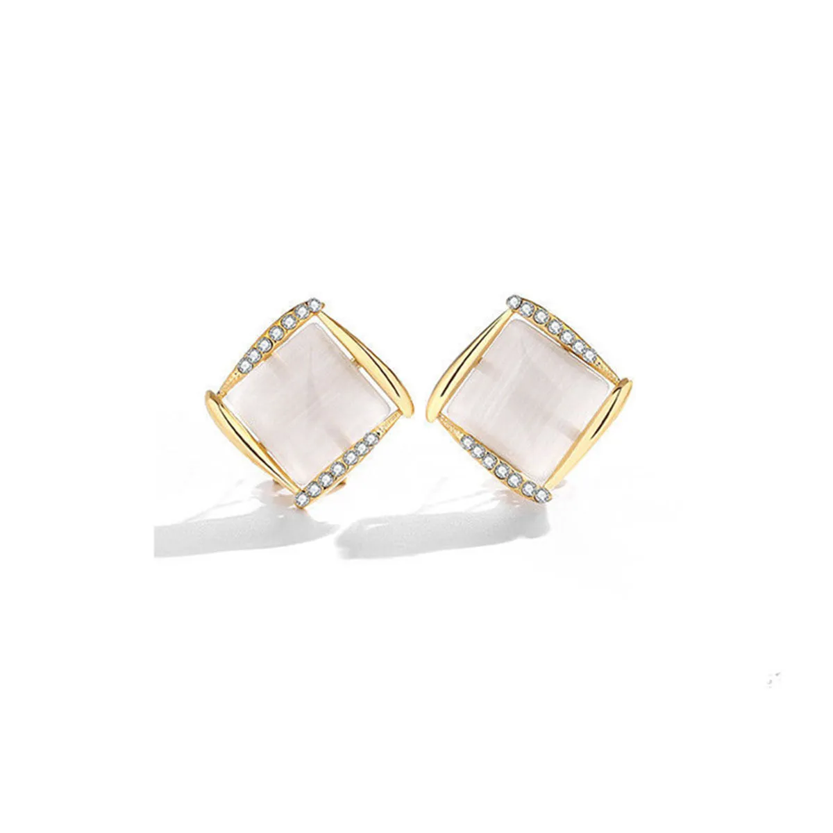 Quartz & Cubic Zirconia Square Stud Earrings