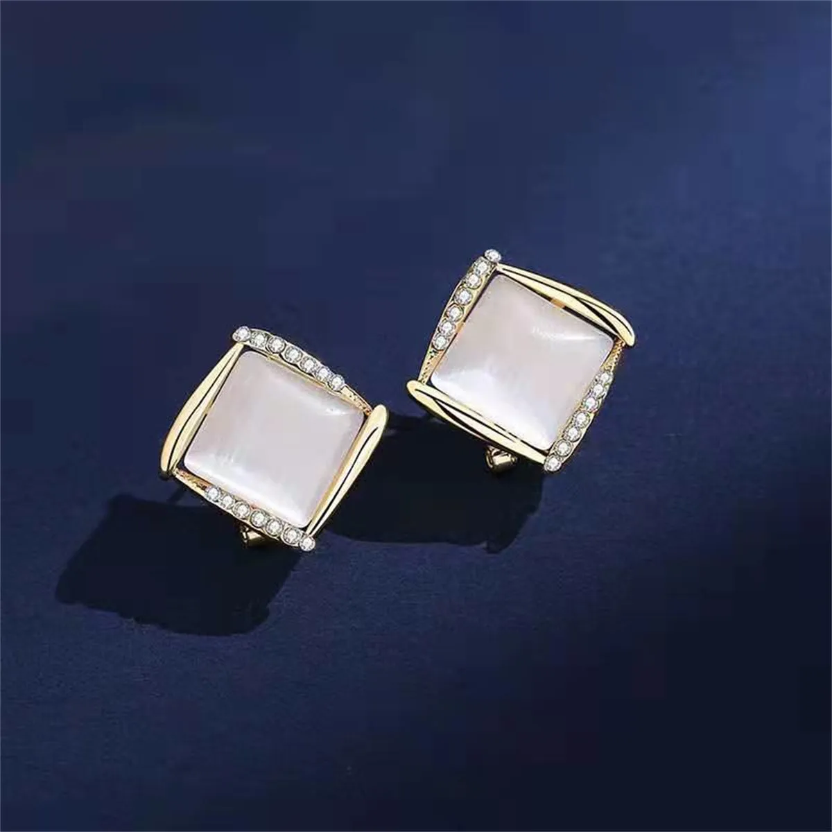 Quartz & Cubic Zirconia Square Stud Earrings