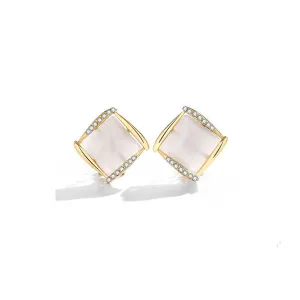 Quartz & Cubic Zirconia Square Stud Earrings