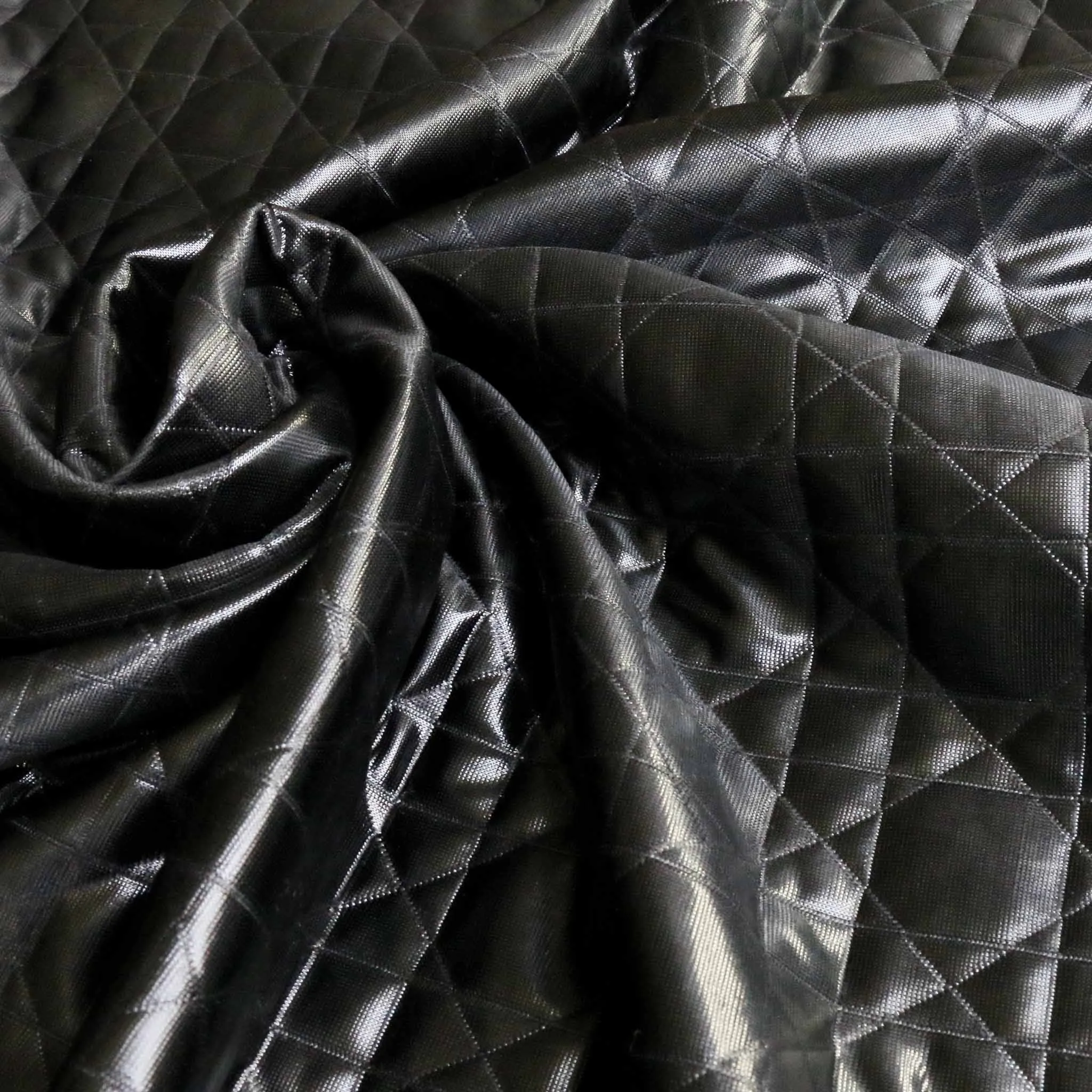 Quilted Jersey Fabric - Black geometric pattern