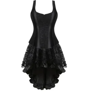 "Enchanting Gothic Overbust Corset Dress with Zipper Shoulder Straps - Vintage Floral Fantasy for Women"