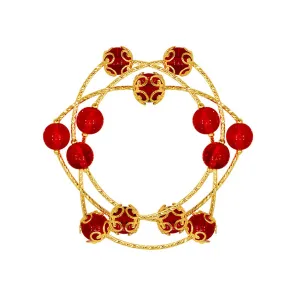 Red Acrylic & 18K Gold-Plated Floral Ball Station Bracelet