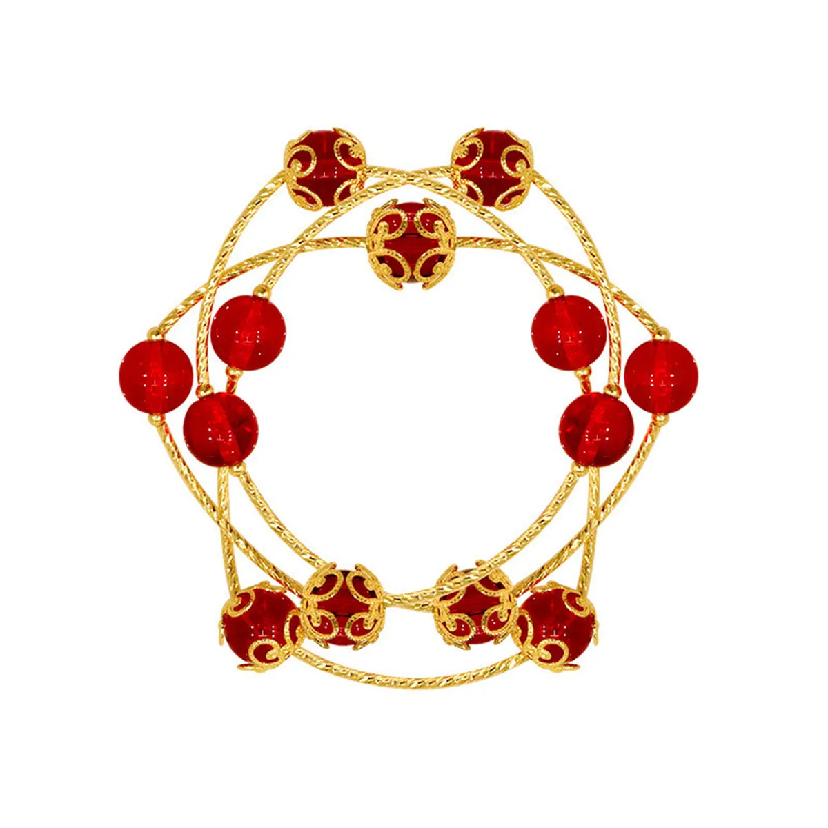 Red Acrylic & 18K Gold-Plated Floral Ball Station Bracelet