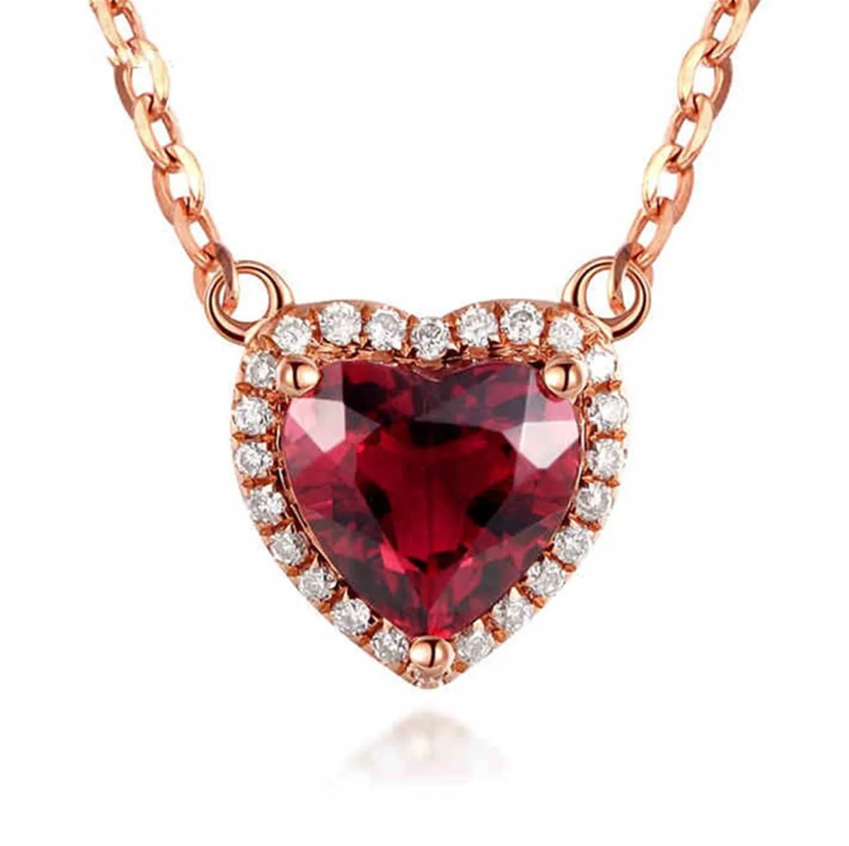 Red Crystal & Cubic Zirconia Heart Pendant Necklace