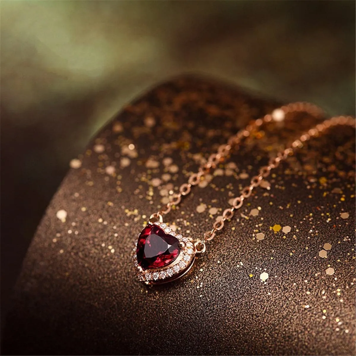 Red Crystal & Cubic Zirconia Heart Pendant Necklace