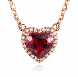 Red Crystal & Cubic Zirconia Heart Pendant Necklace