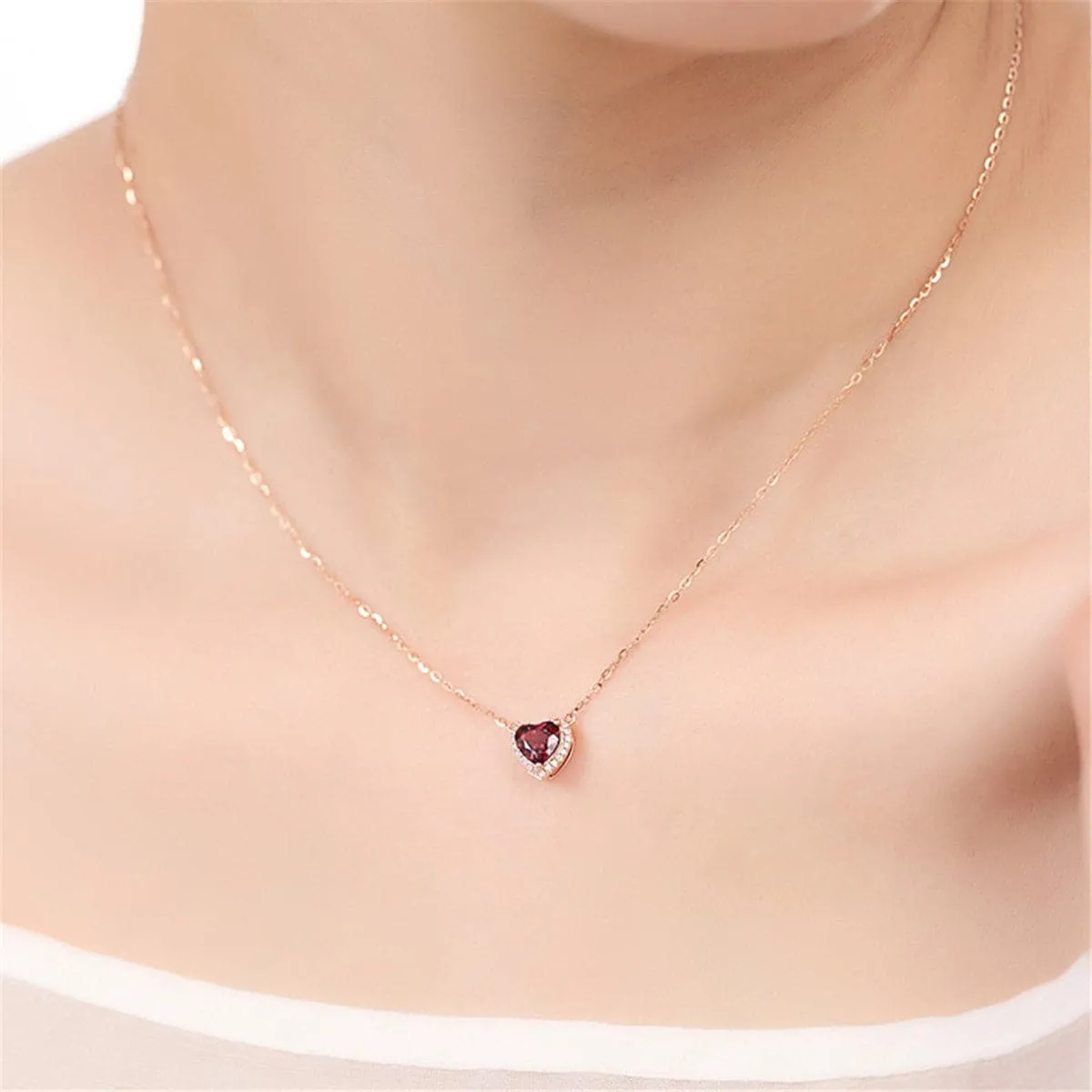 Red Crystal & Cubic Zirconia Heart Pendant Necklace