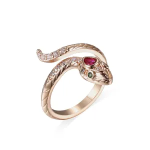 Red Crystal & Cubic Zirconia Snake Adjustable Bypass Ring