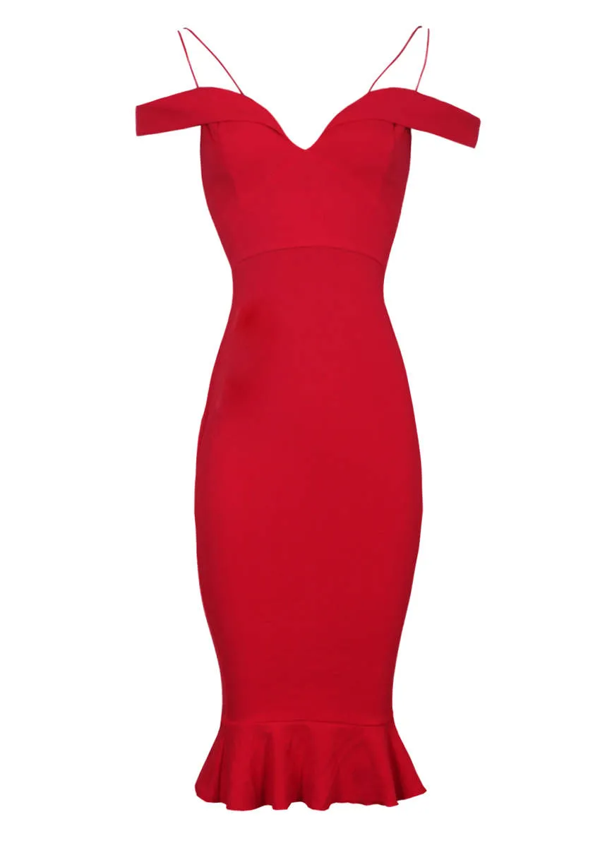 Red Off The Shoulder Fishtail Dress