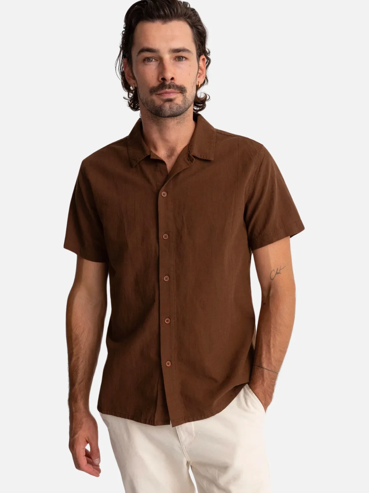 Rhythm Classic Linen SS Shirt - Chocolate