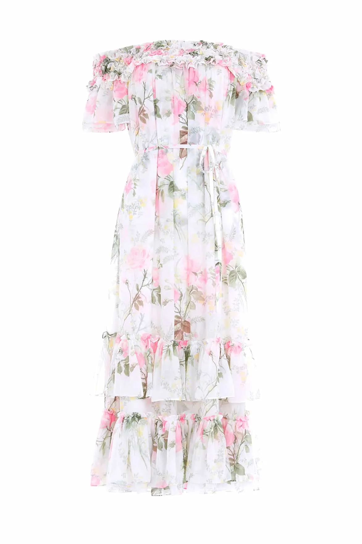 Rose Chiffon Off-Shoulder Ankle Gown