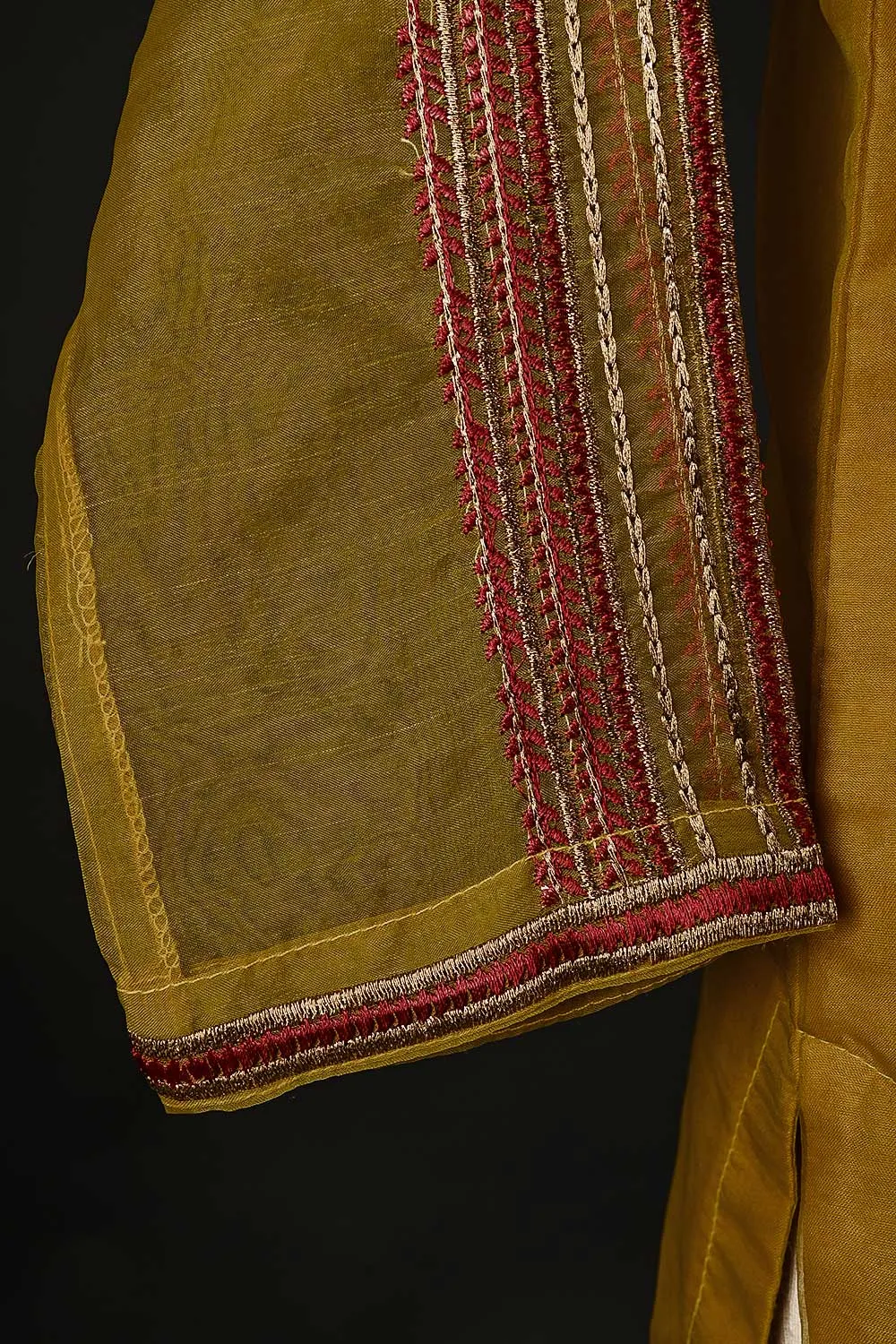 RTW-100-Mustard - 3Pc Stitched Embroidered Organza Dress