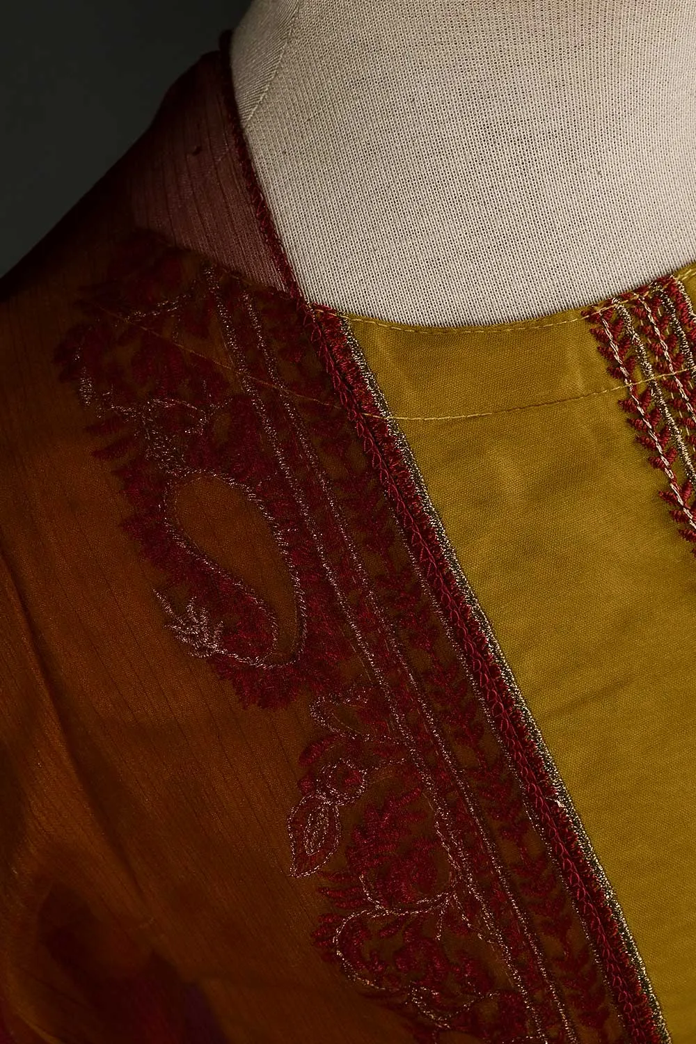 RTW-100-Mustard - 3Pc Stitched Embroidered Organza Dress