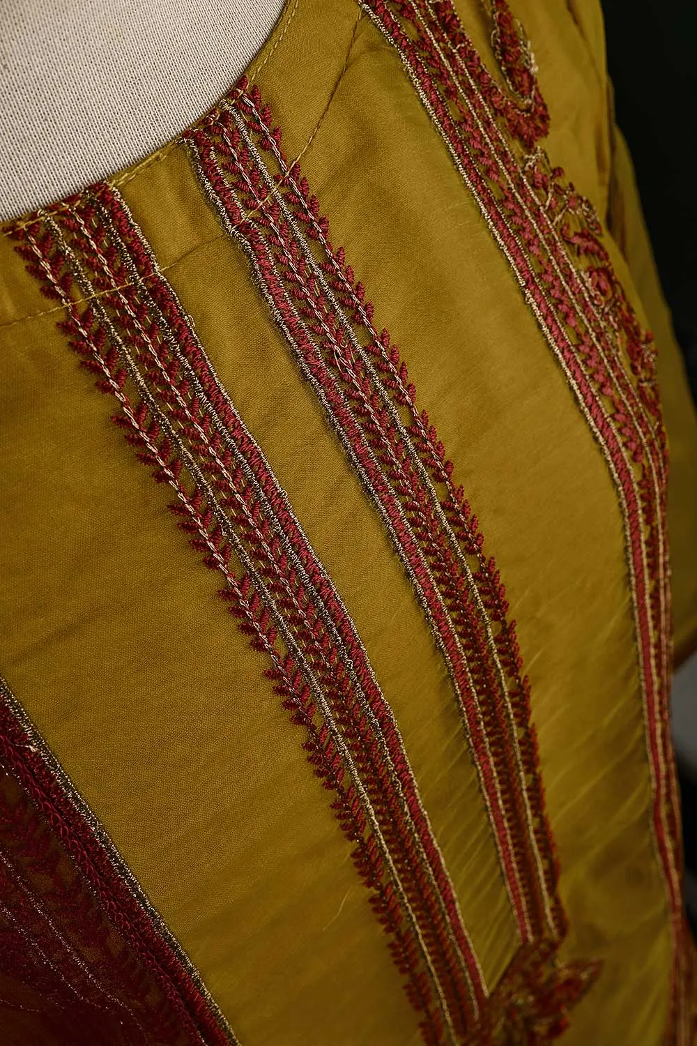 RTW-100-Mustard - 3Pc Stitched Embroidered Organza Dress