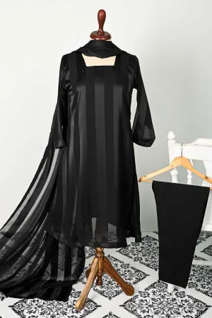 RTW-102-Black -  3Pc Stitched Chiffon Dress