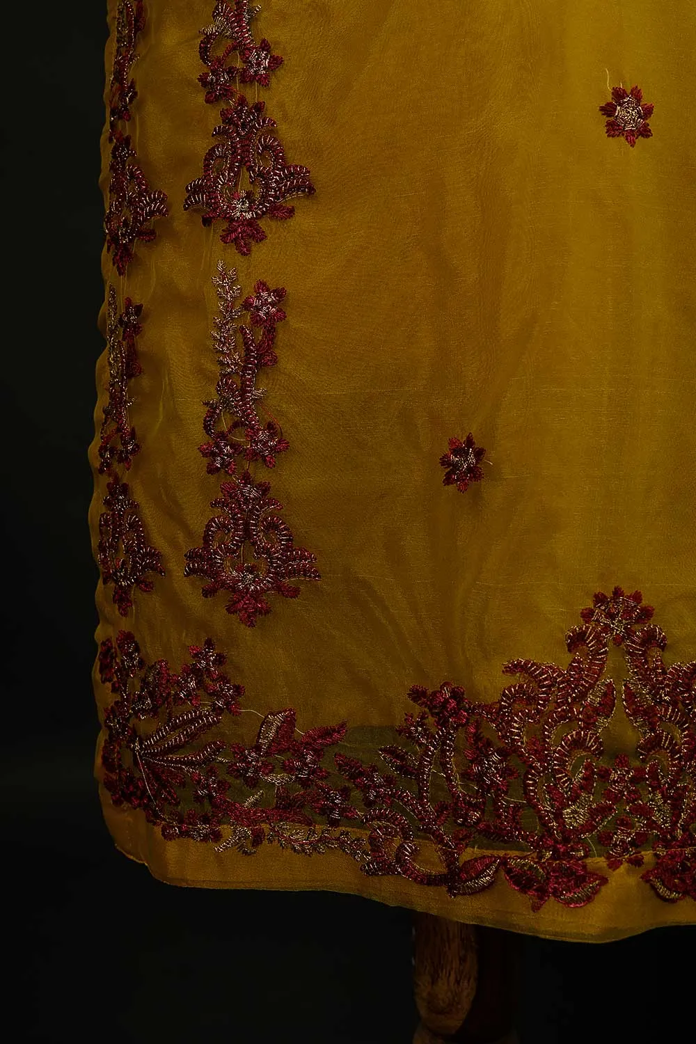 RTW-109-Mustard - 3Pc Stitched Embroidered Organza Dress