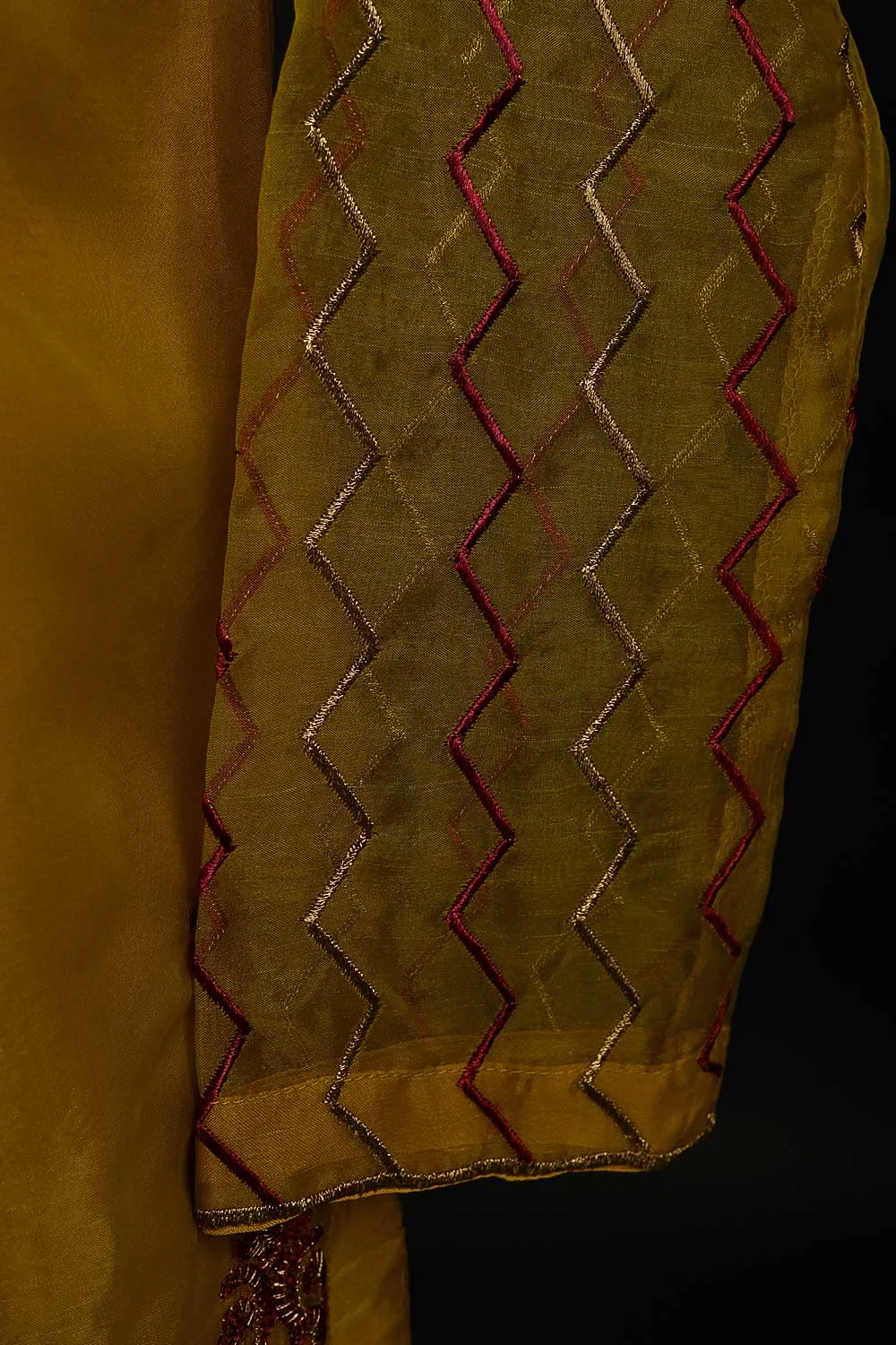 RTW-109-Mustard - 3Pc Stitched Embroidered Organza Dress