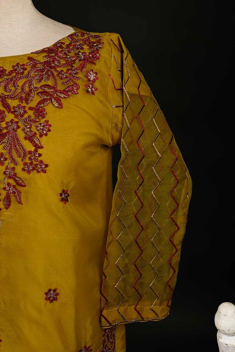 RTW-109-Mustard - 3Pc Stitched Embroidered Organza Dress