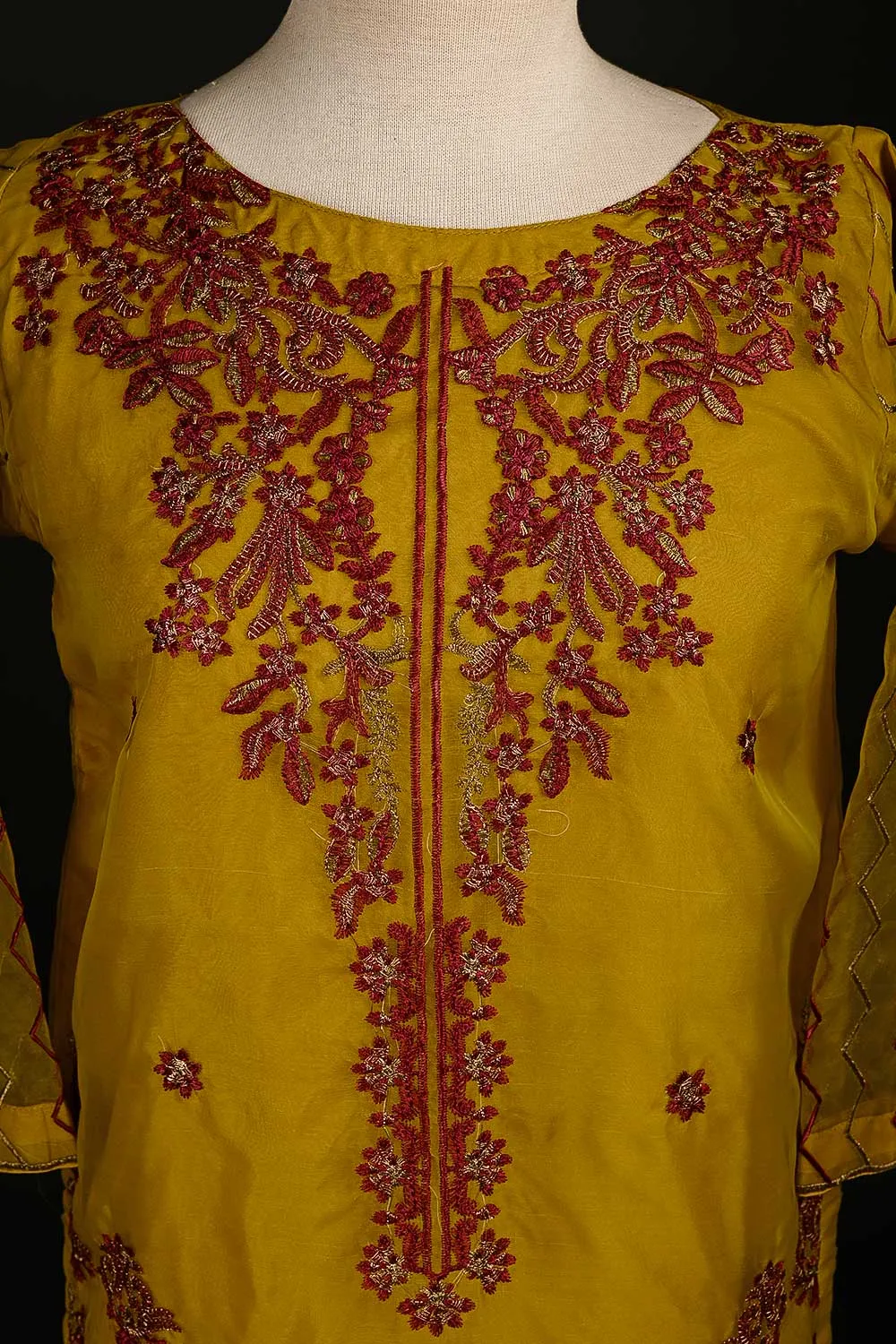 RTW-109-Mustard - 3Pc Stitched Embroidered Organza Dress