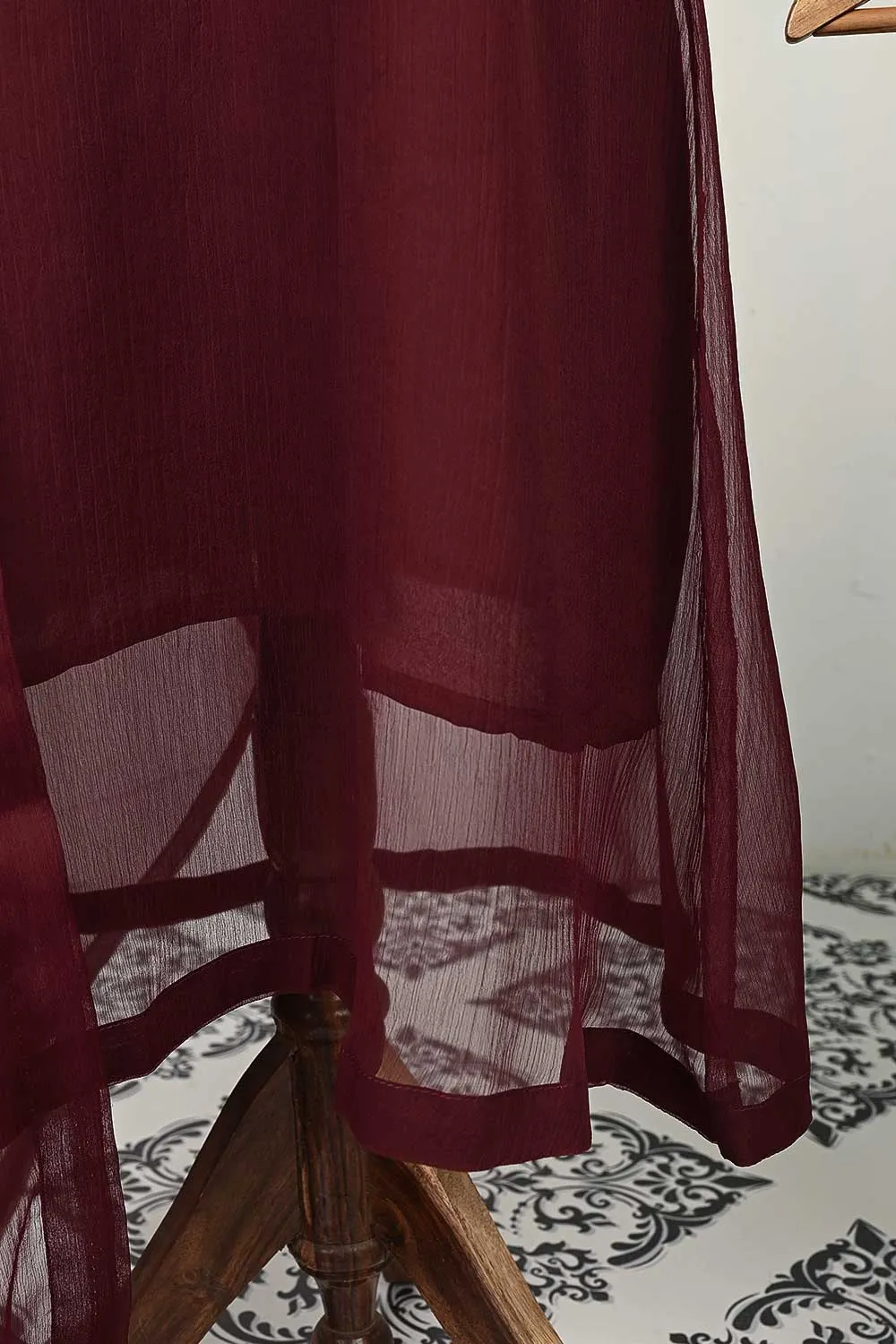 RTW-120-Maroon -  3Pc Stitched Chiffon Shirt