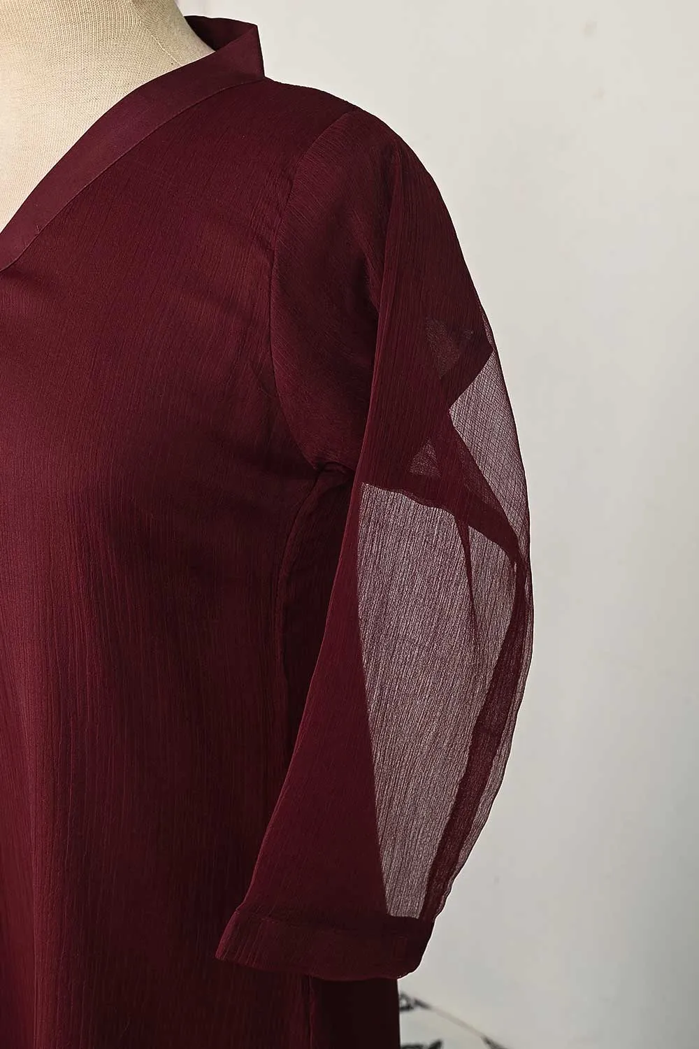RTW-120-Maroon -  3Pc Stitched Chiffon Shirt