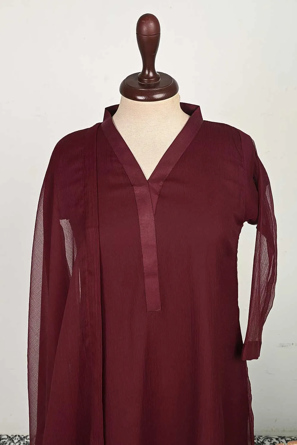 RTW-120-Maroon -  3Pc Stitched Chiffon Shirt