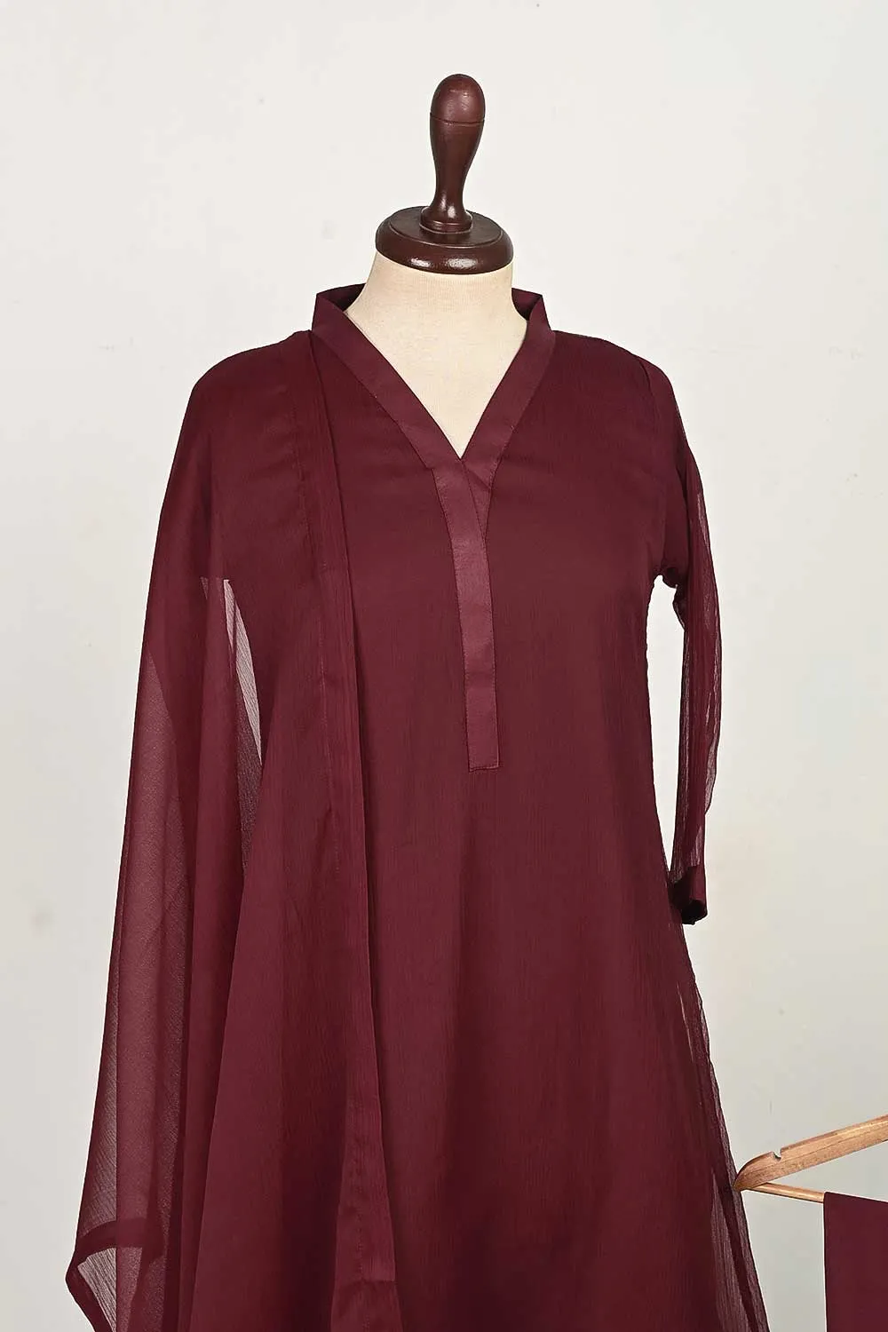RTW-120-Maroon -  3Pc Stitched Chiffon Shirt