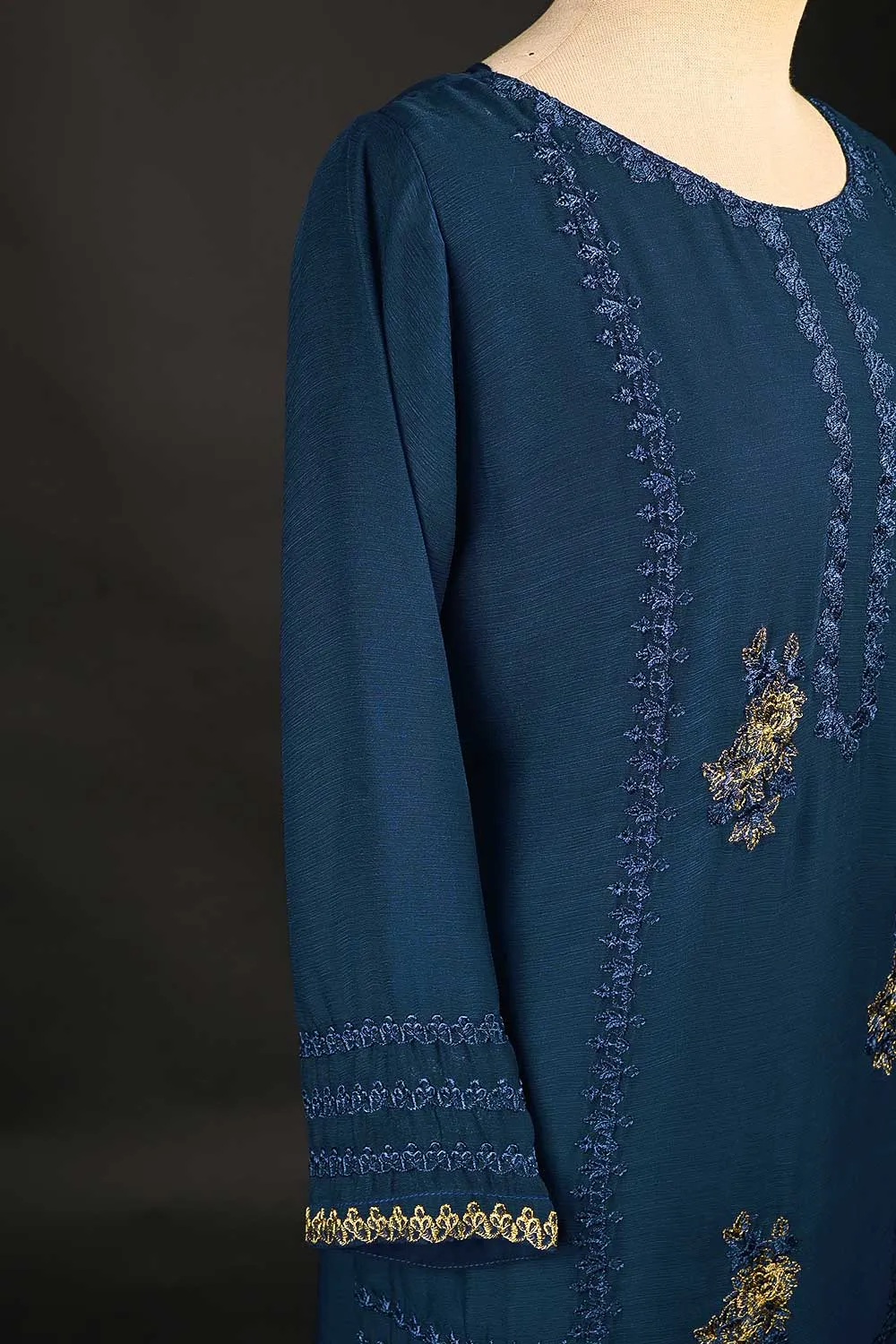 RTW-153-NavyBlue -  3Pc Stitched Chiffon Shirt