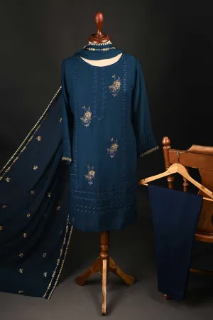 RTW-153-NavyBlue -  3Pc Stitched Chiffon Shirt