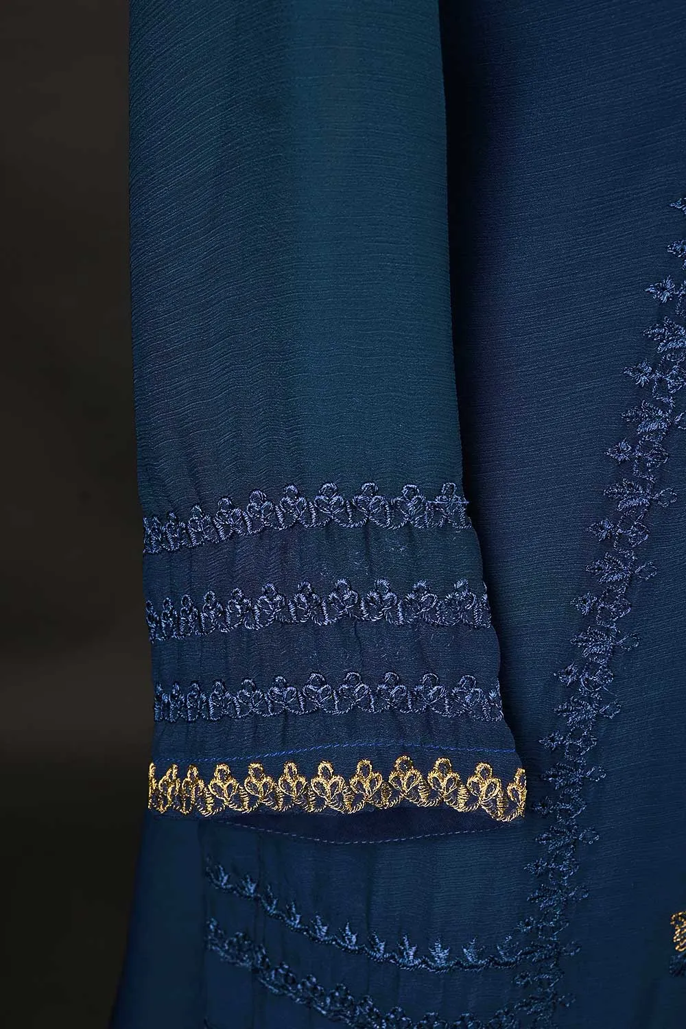RTW-153-NavyBlue -  3Pc Stitched Chiffon Shirt
