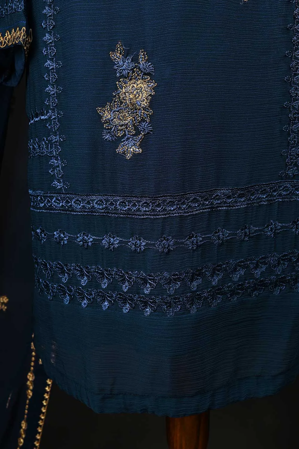 RTW-153-NavyBlue -  3Pc Stitched Chiffon Shirt