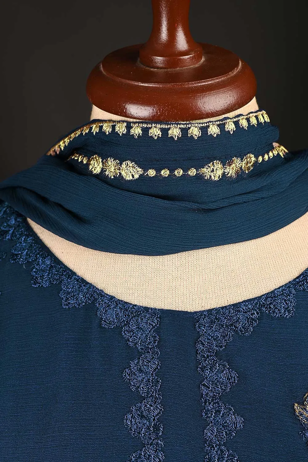 RTW-153-NavyBlue -  3Pc Stitched Chiffon Shirt