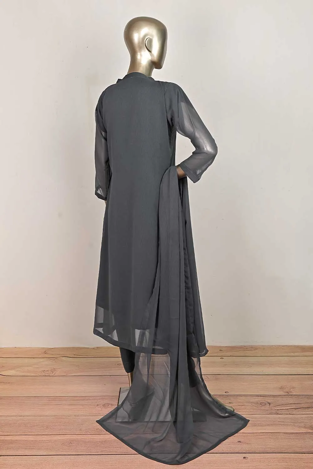 RTW-169-Grey -  3Pc Stitched Chiffon Frock