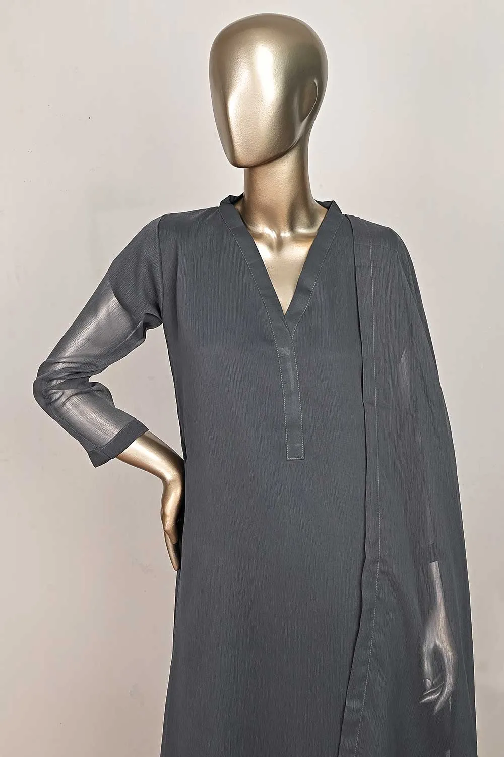RTW-169-Grey -  3Pc Stitched Chiffon Frock