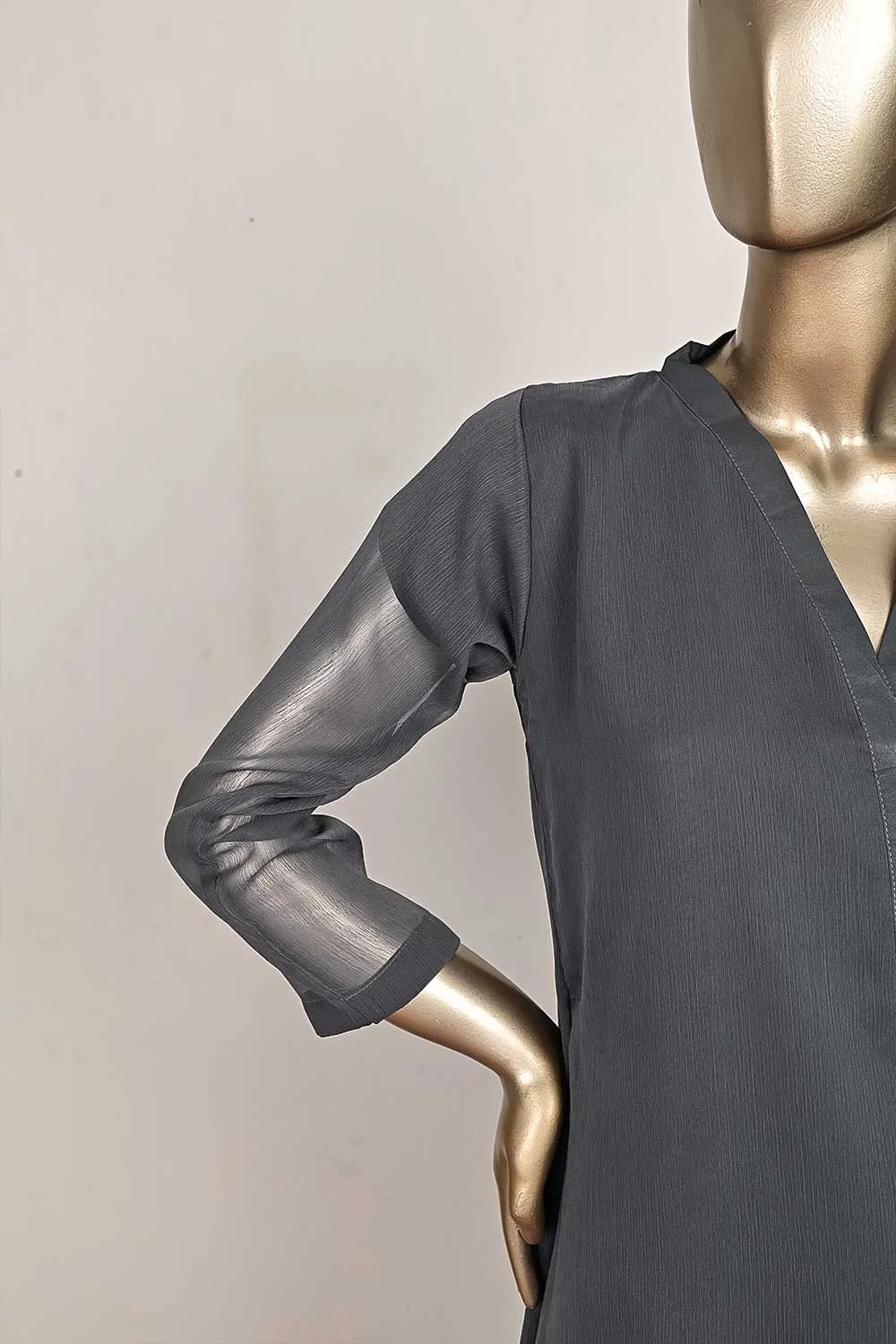 RTW-169-Grey -  3Pc Stitched Chiffon Frock