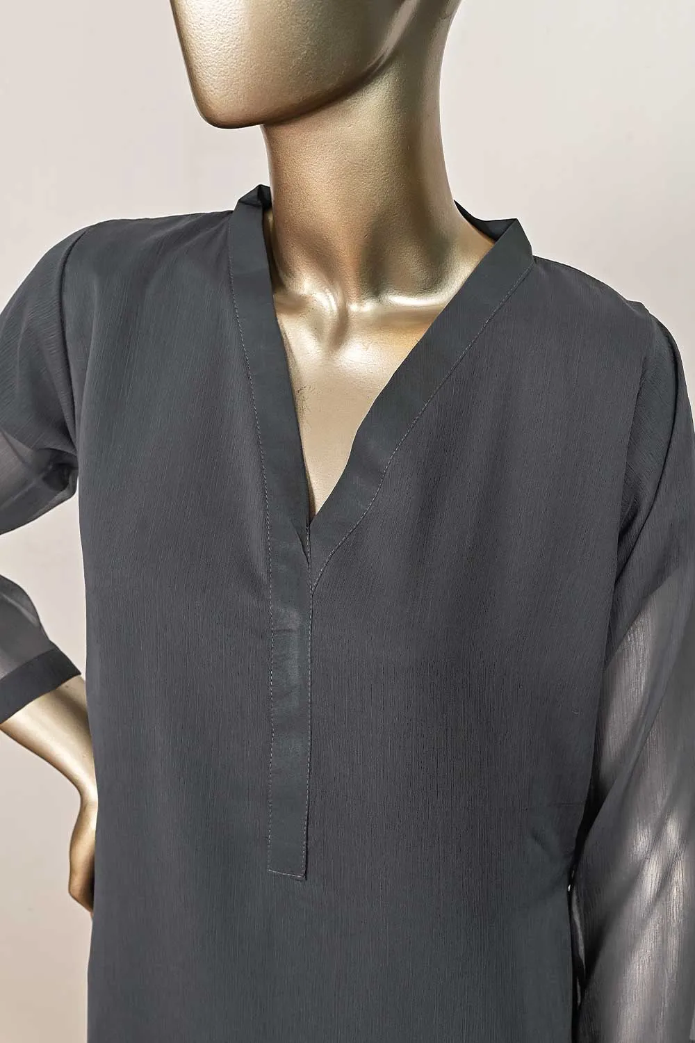 RTW-169-Grey -  3Pc Stitched Chiffon Frock
